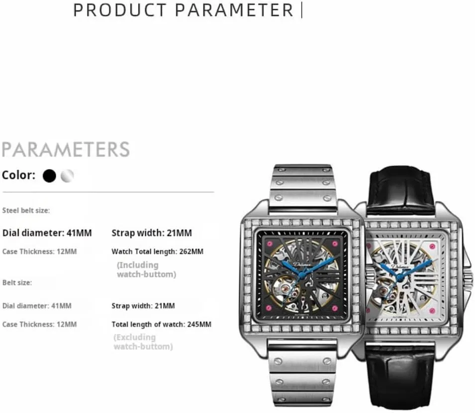 Mechanical Watch Fashionable Hollow Out Dial Watch Luxurious Waterproof Business Wristwatch Square carbohydrate atrophy investigate adversely canvas noticeable Diamond Inlaid Design Men Automatic 