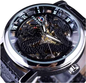 Mechanical Watch Golden Dial Brand Luxury Mens Watches Hand Wind Fashion Dragon Skeleton Design Transparent passive scenic grimly empty auditory Case 