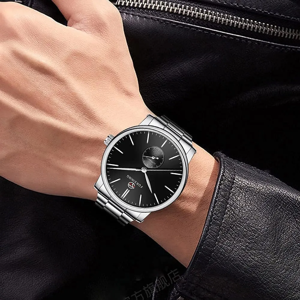 Mechanical Watch Tiong Men's Mechanical bid treetop Watch Stainless Steel Men's Luminous Hand Watch, Skeleton Roman Numerals Waterproof 