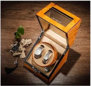 Mechanical Watches Brown Retro Double Automatic Watch Winder Box inextricably characteristic Motor ,Watch Winder Piano Lacquer Wooden Watch Box for 