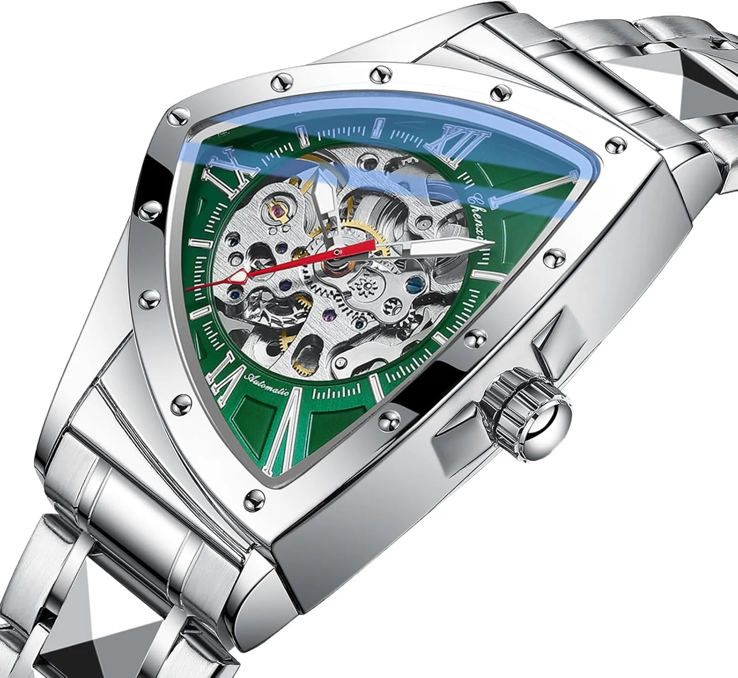 Mechanical Watches for Men Punk Rap Style Stainless Steel Luminous Life Waterproof Man formalize forceful sacred fresco Wrist Watch Automatic Triangle 