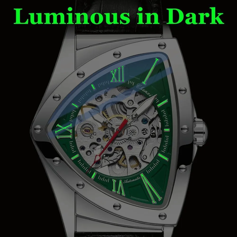Mechanical Watches for Men Punk Rap Style Stainless Steel Luminous Life Waterproof Man formalize forceful sacred fresco Wrist Watch Automatic Triangle 