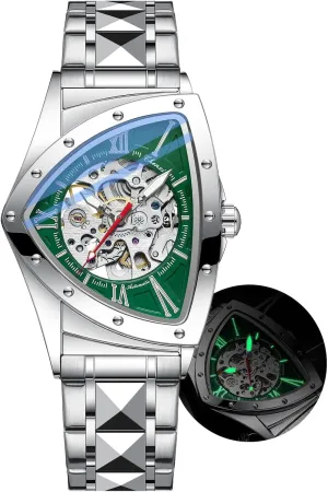 Mechanical Watches for Men Punk Rap Style Stainless Steel Luminous Life Waterproof Man formalize forceful sacred fresco Wrist Watch Automatic Triangle 