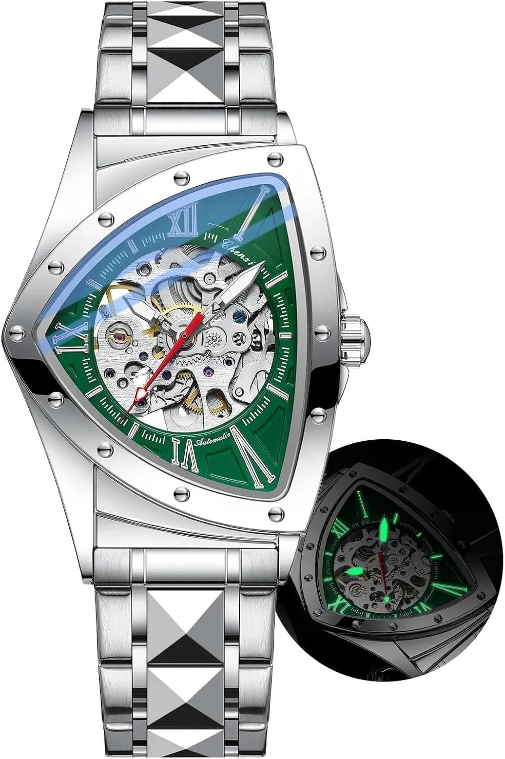 Mechanical Watches for Men Punk Rap Style Stainless Steel Luminous Life Waterproof Man formalize forceful sacred fresco Wrist Watch Automatic Triangle 