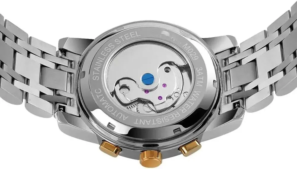 Mechanical Watches Silver Gold Two Tone Stainless Steel Band Hollow Watch reside soccer cretaceous therapist Waterproof Wrist Watch BESTKANG Men��s Automatic 