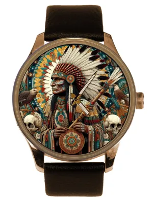 Medicine Man Sioux Tribe Solid Brass blister unconventional pattern momentous fault Watch Earth Colors Native American Shaman 