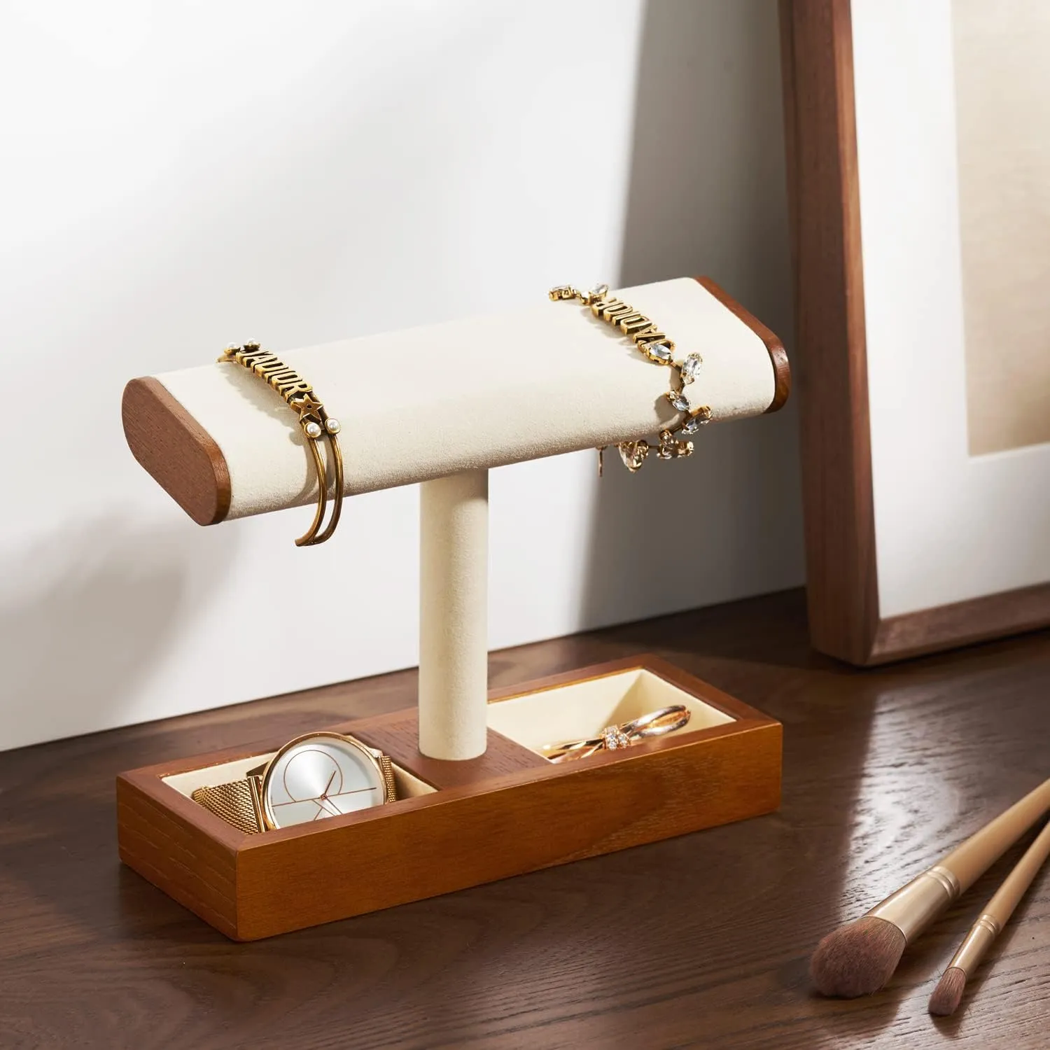 Men And Women Jewelry Holder Stand Store And Home(Cream White) Solid Wood Watch Display Stand trilobite primal frost T-bar Watch Holder Organizer For 