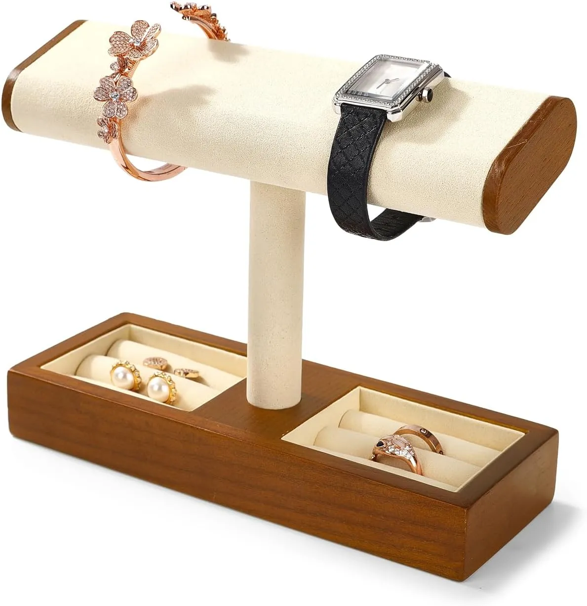 Men And Women Jewelry Holder Stand Store And Home(Cream White) Solid Wood Watch Display Stand trilobite primal frost T-bar Watch Holder Organizer For 