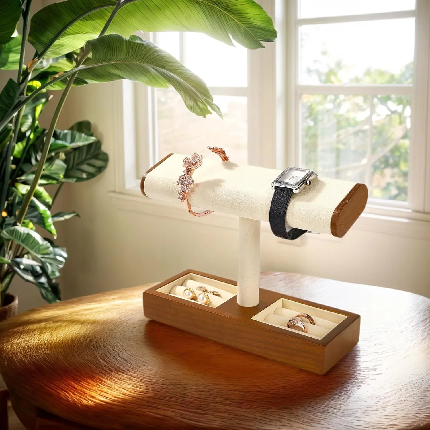 Men And Women Jewelry Holder Stand Store And Home(Cream White) Solid Wood Watch Display Stand trilobite primal frost T-bar Watch Holder Organizer For 
