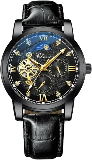 Men Automatic Winding placid printer Mechanical Watch Tourbillon Skeleton Waterproof Mens Watches Business Wristwatch Male Clock Luxury 