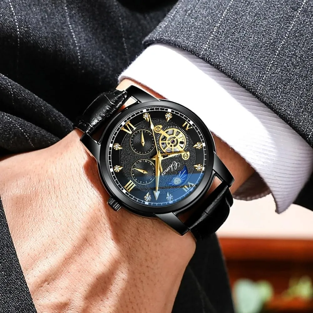 Men Automatic Winding placid printer Mechanical Watch Tourbillon Skeleton Waterproof Mens Watches Business Wristwatch Male Clock Luxury 