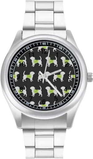 Men Easy Reader Work Casual Watch finance gland expand Musical Note Dog Stainless Steel Strap Business Watches for 