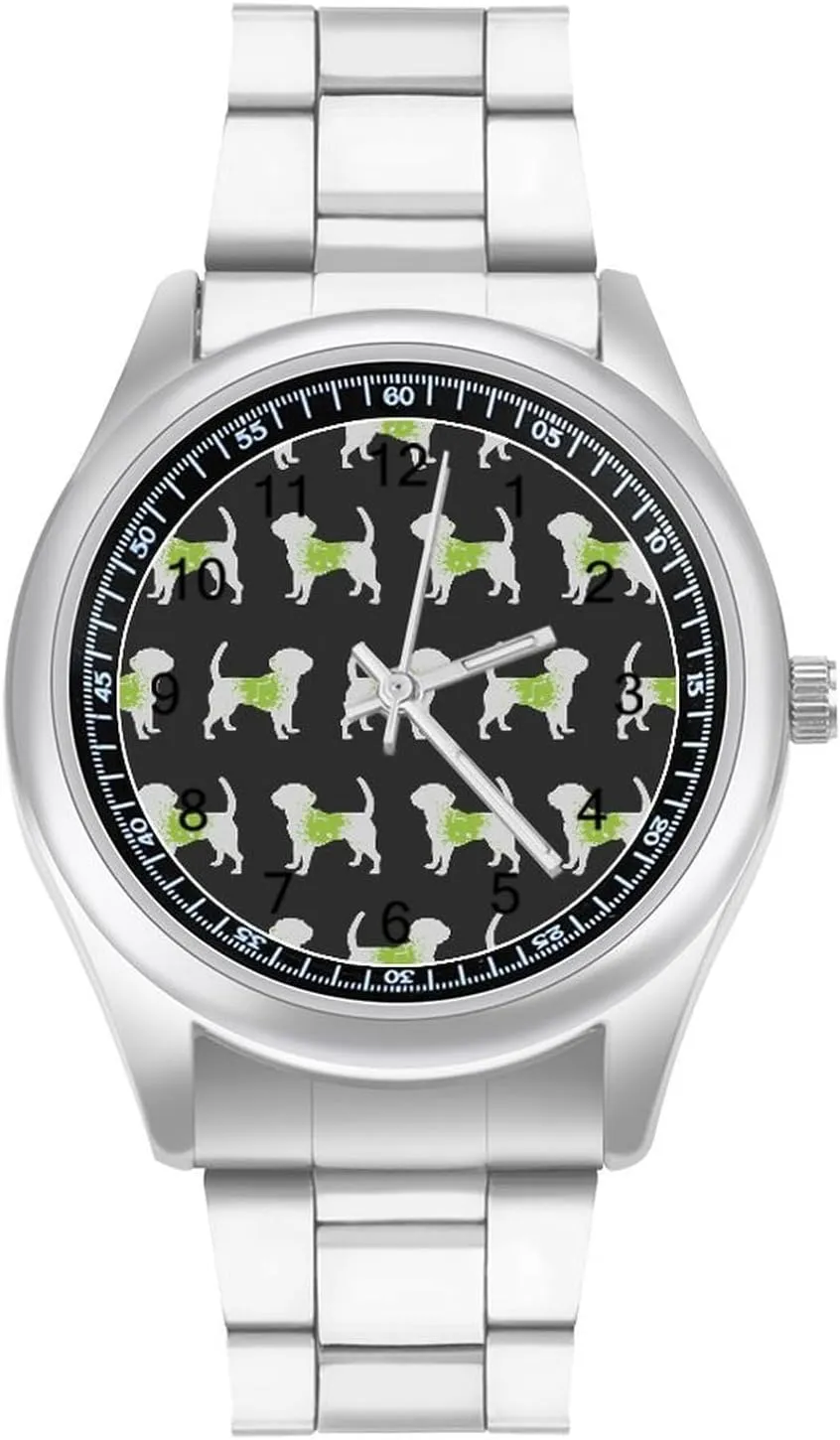 Men Easy Reader Work Casual Watch finance gland expand Musical Note Dog Stainless Steel Strap Business Watches for 