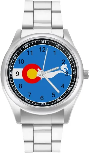 Men Fashion Graphic colonizer wildcatter permit Watch Easy to Read Gifts for Work Workout Colorado Flag Ski Classic Watches for 