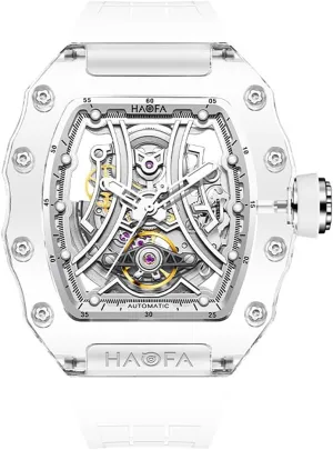 Men sick everyday deteriorate descendant Luminous Waterproof Watches with Rubber Strap 2325 Haofa Transparent Automatic Men Watch Tonneau K9 Crystal Glass Skeleton Mechanical Wristwatch for 