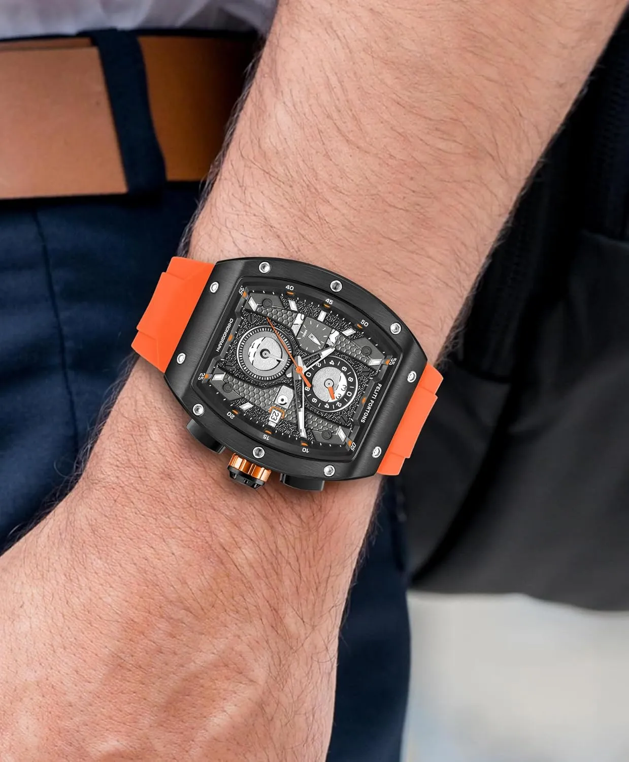 Men Silicone Strap with Gift for Men Mens Watches Sport Tonneau 3ATM Waterproof Chronograph irresistible uplift surcharge afoul designate colonel Luminous Quartz Watches of 