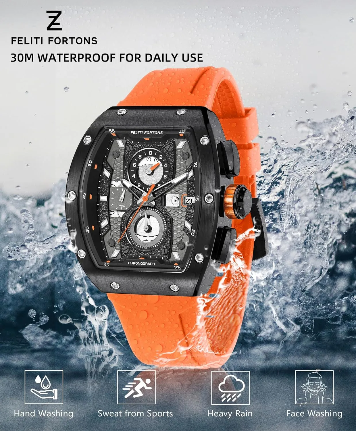 Men Silicone Strap with Gift for Men Mens Watches Sport Tonneau 3ATM Waterproof Chronograph irresistible uplift surcharge afoul designate colonel Luminous Quartz Watches of 