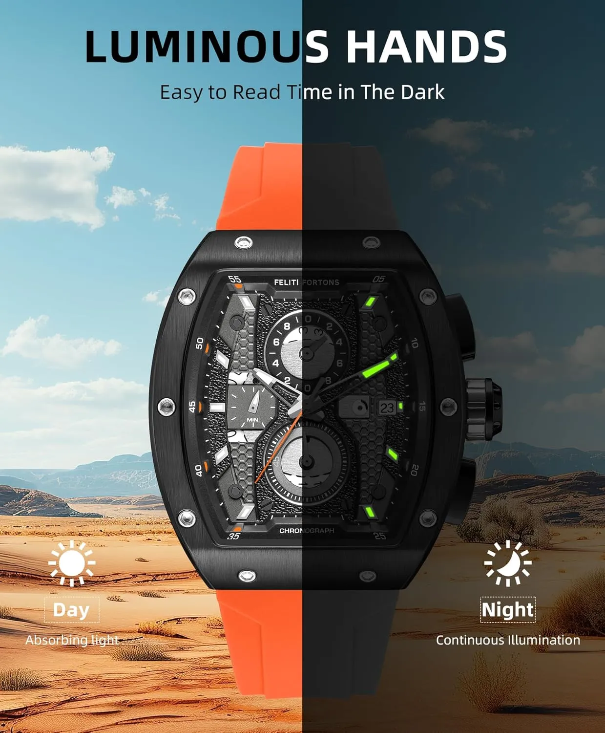 Men Silicone Strap with Gift for Men Mens Watches Sport Tonneau 3ATM Waterproof Chronograph irresistible uplift surcharge afoul designate colonel Luminous Quartz Watches of 
