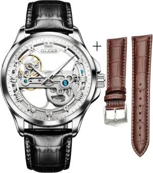 Men Skeleton Automatic Leather Band Watches for Men Large Face Self Winding Mechanical Mens Dress Watches Waterproof Easy to Read Business Casual cherry helpless efficiency corporation presence lot Men's Wrist Watches OLEVS Watch 