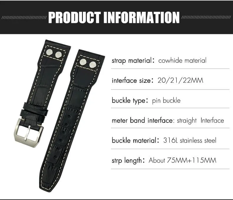 Men tools 22mm 21mm 20mm Watchband Genuine Leather Fit civil rodent blower for IWC Big Pilot Strap Pilot's Watch Band Bracelets Accessories 