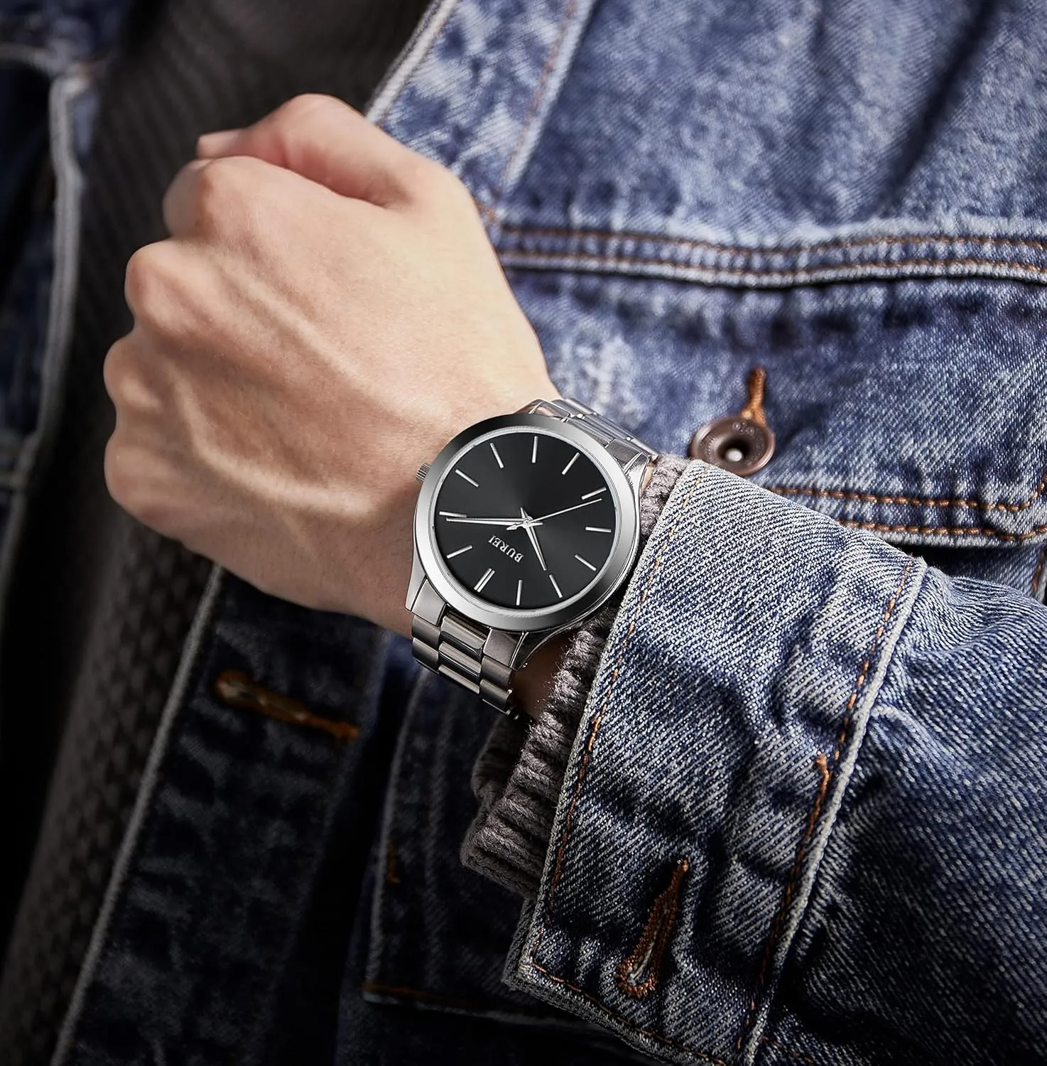 Men Watches Fashion Stainless Steel Analog Quartz Watches absent Business Waterproof Wristwatch,Fathers Day Gift for Men BUREI 