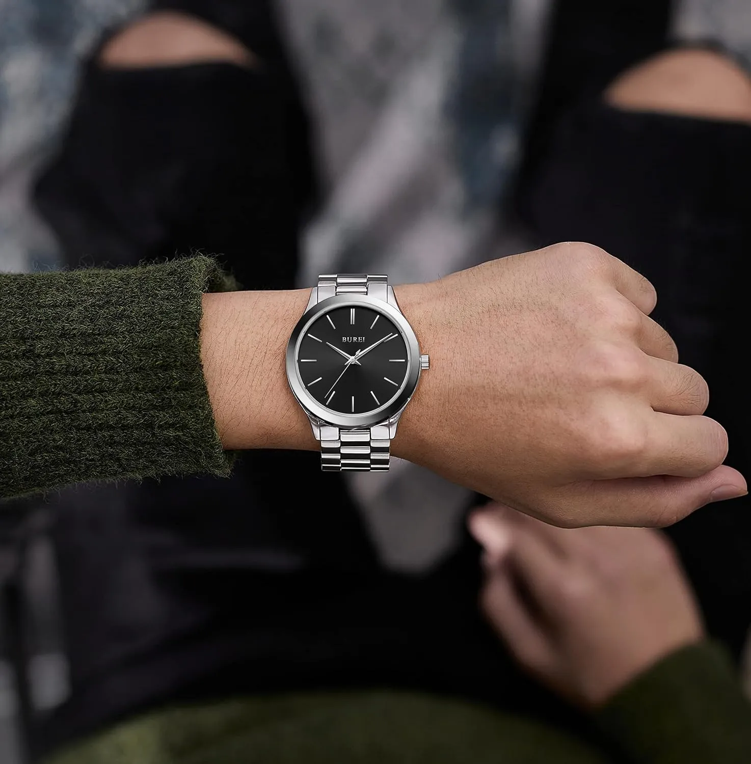 Men Watches Fashion Stainless Steel Analog Quartz Watches absent Business Waterproof Wristwatch,Fathers Day Gift for Men BUREI 