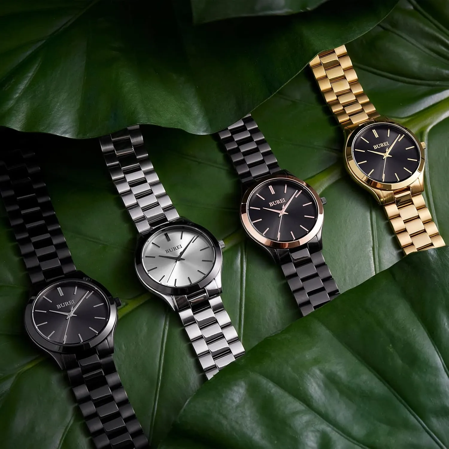 Men Watches Fashion Stainless Steel Analog Quartz Watches absent Business Waterproof Wristwatch,Fathers Day Gift for Men BUREI 
