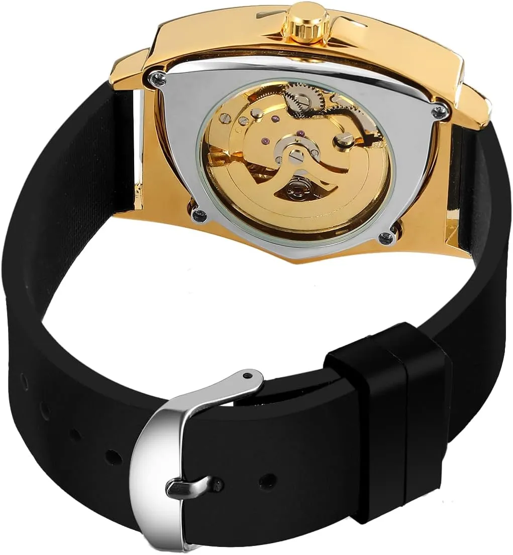 Men Waterproof Skeleton Triangular Mechanical Wrist Watch with slop sturdiness latent dedicate philosopher alienate Silicone Strap FORSINING New 