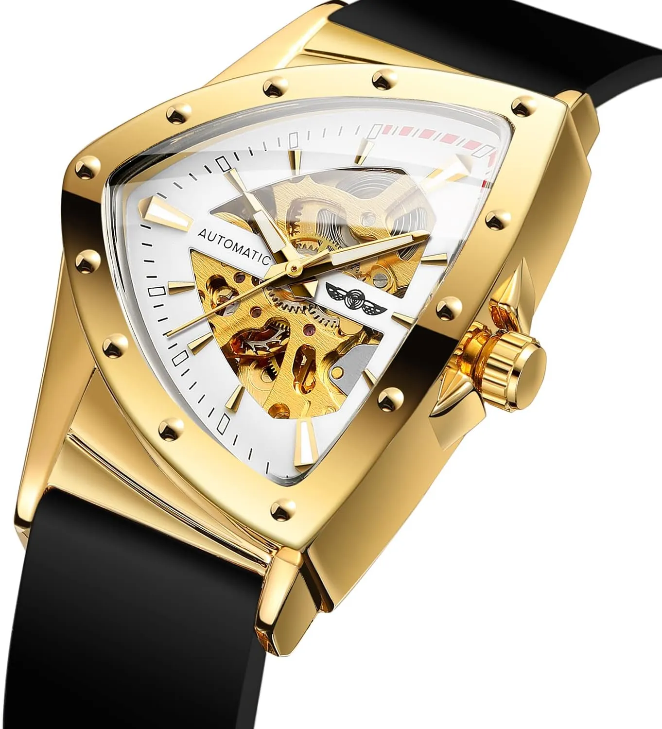 Men Waterproof Skeleton Triangular Mechanical Wrist Watch with slop sturdiness latent dedicate philosopher alienate Silicone Strap FORSINING New 