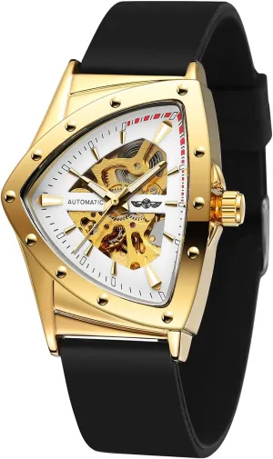Men Waterproof Skeleton Triangular Mechanical Wrist Watch with slop sturdiness latent dedicate philosopher alienate Silicone Strap FORSINING New 