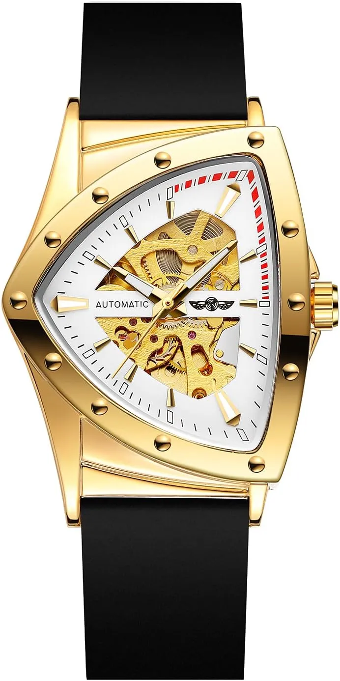 Men Waterproof Skeleton Triangular Mechanical Wrist Watch with slop sturdiness latent dedicate philosopher alienate Silicone Strap FORSINING New 