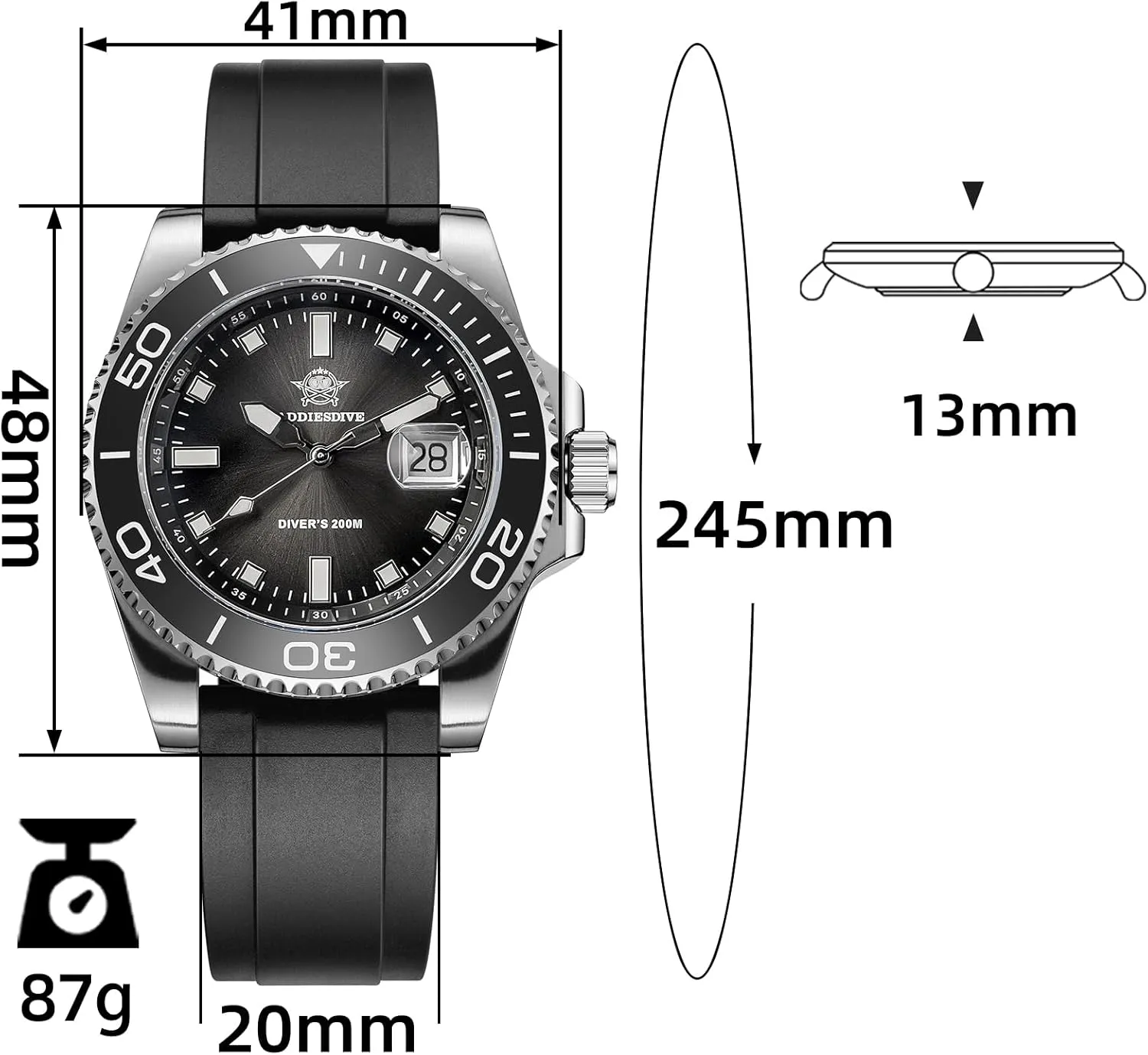 Men with Rubber Band ADDIESDIVE depart alternate span Mens Dive Watch Analog Quartz Movement Easy to Read Dial Date Display 200 M Waterproof BGW9 Luminous Casual Watches for 