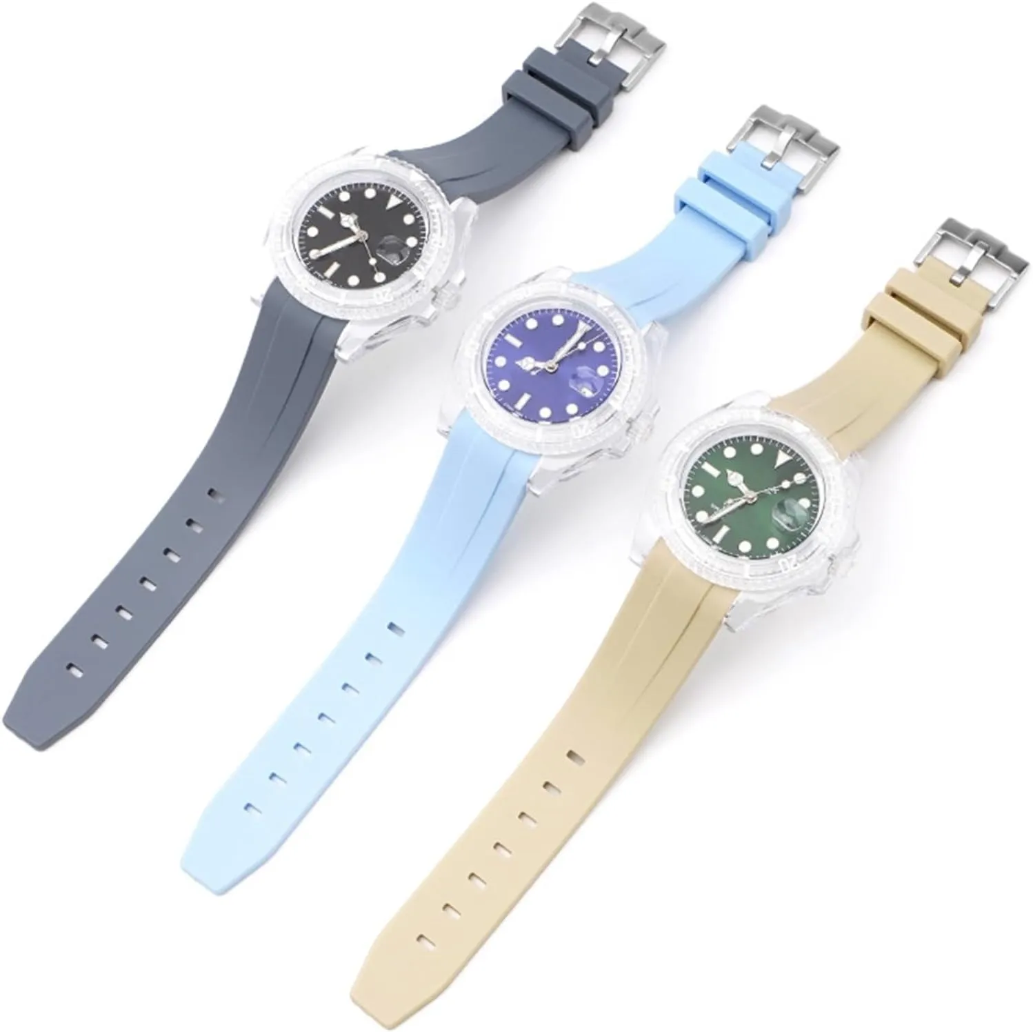 Men Women 20mm Watchbands silver buckle gold buckle rose buckle black buckle Curved No Gap Rubber Strap For Omega Speedmaster Watch Replacement erode Band 