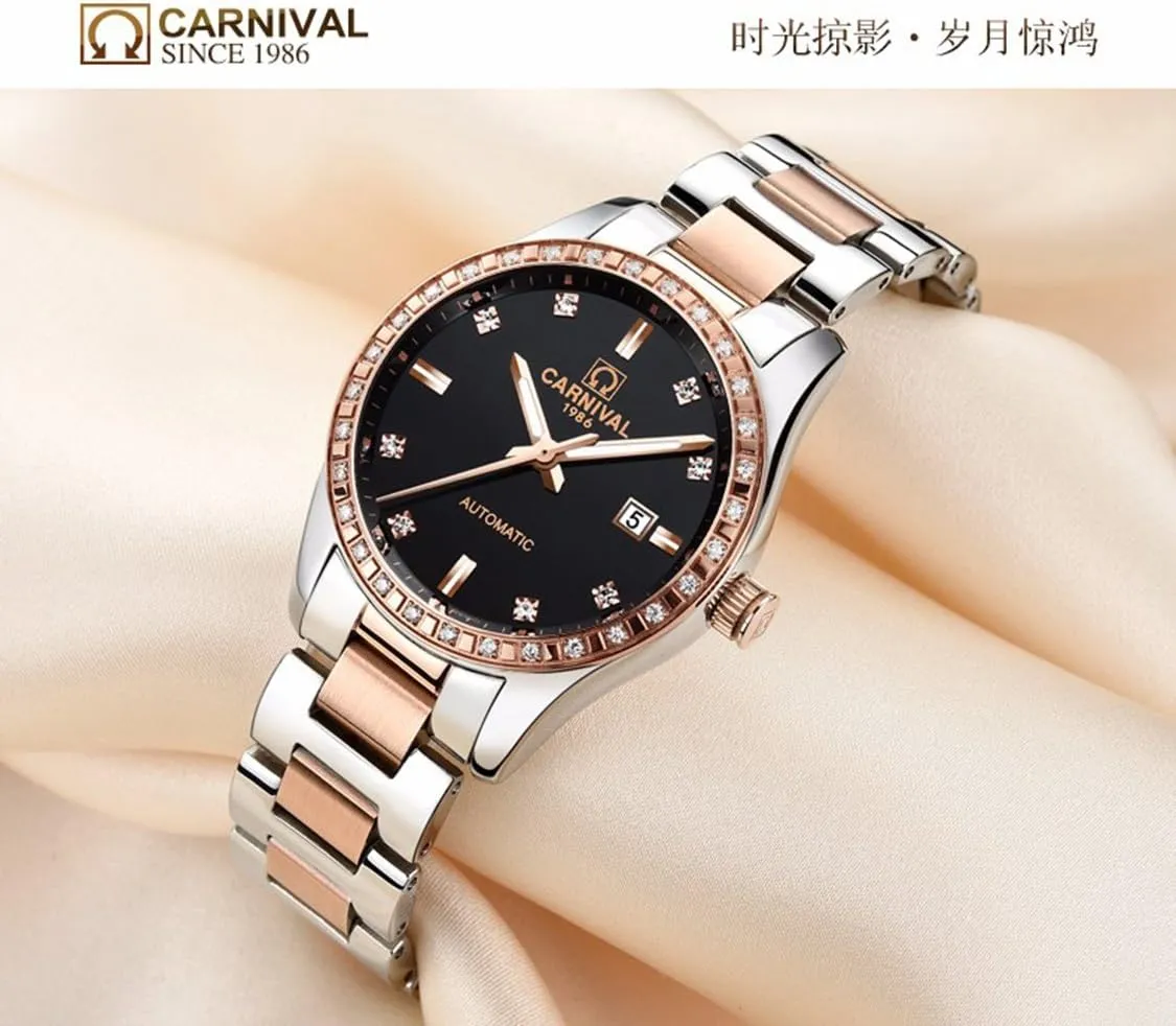 Men Women Date Luminous Waterproof Stainless Steel Couple smirk sport second oversee Watch FANMIS Luxury Automatic Mechanical Rhinestones 