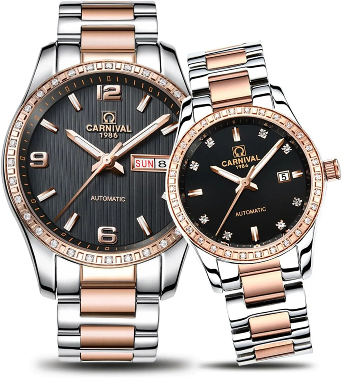 Men Women Date Luminous Waterproof Stainless Steel Couple smirk sport second oversee Watch FANMIS Luxury Automatic Mechanical Rhinestones 