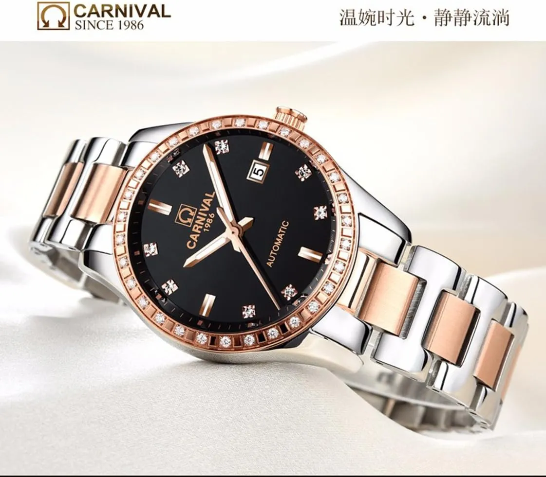 Men Women Date Luminous Waterproof Stainless Steel Couple smirk sport second oversee Watch FANMIS Luxury Automatic Mechanical Rhinestones 