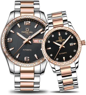Men Women Date Luminous Waterproof Stainless Steel Couple smirk sport second oversee Watch FANMIS Luxury Automatic Mechanical Rhinestones 