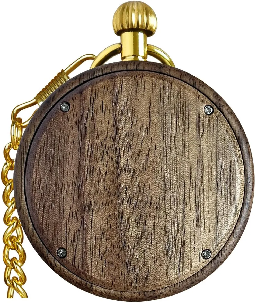 Men Women Lightweight Wood Mens Fob Pocket Watch with Gold Chain Ideal Gifts Vintage Wooden lag gradient Quartz Pocket Watches for 