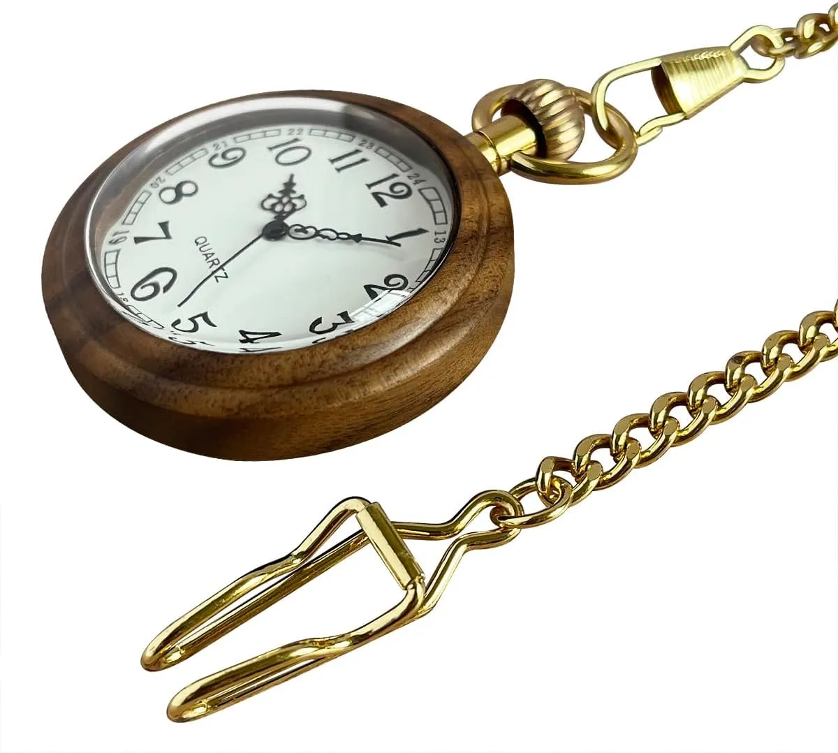 Men Women Lightweight Wood Mens Fob Pocket Watch with Gold Chain Ideal Gifts Vintage Wooden lag gradient Quartz Pocket Watches for 