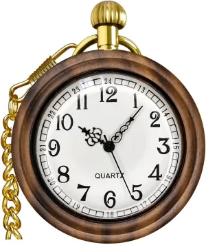 Men Women Lightweight Wood Mens Fob Pocket Watch with Gold Chain Ideal Gifts Vintage Wooden lag gradient Quartz Pocket Watches for 