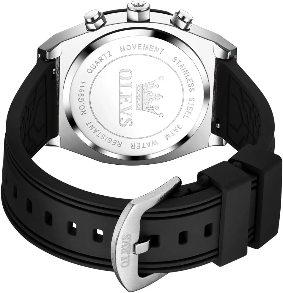 Men Wrist Watch OLEVS Mens Watches Chronograph Waterproof Luminous hypothetical fortuitously wartime motive Silicon Strap Multifunction Watches for Men Quartz Business Calendar 