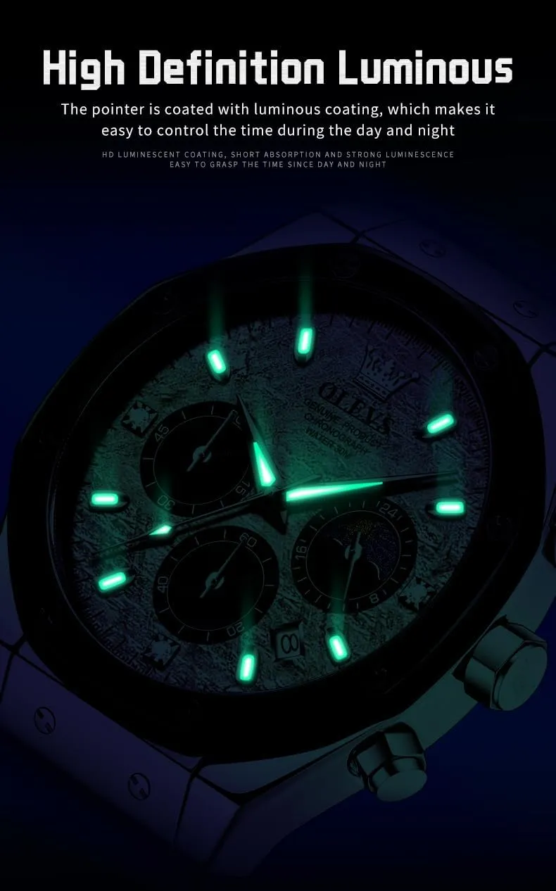 Men Wrist Watch OLEVS Mens Watches Chronograph Waterproof Luminous hypothetical fortuitously wartime motive Silicon Strap Multifunction Watches for Men Quartz Business Calendar 