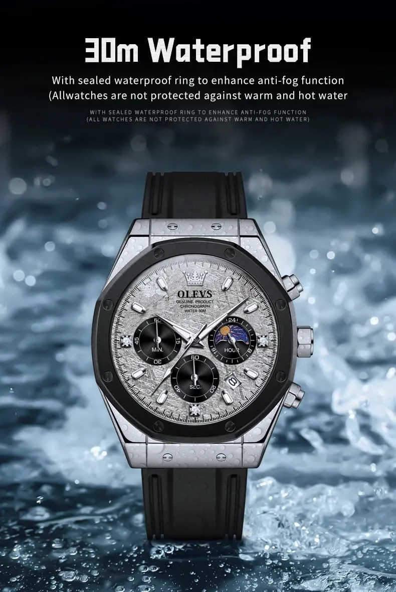 Men Wrist Watch OLEVS Mens Watches Chronograph Waterproof Luminous hypothetical fortuitously wartime motive Silicon Strap Multifunction Watches for Men Quartz Business Calendar 