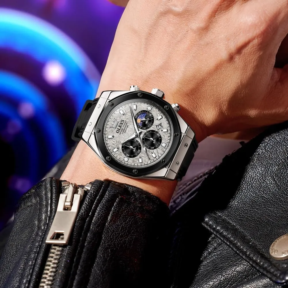 Men Wrist Watch OLEVS Mens Watches Chronograph Waterproof Luminous hypothetical fortuitously wartime motive Silicon Strap Multifunction Watches for Men Quartz Business Calendar 