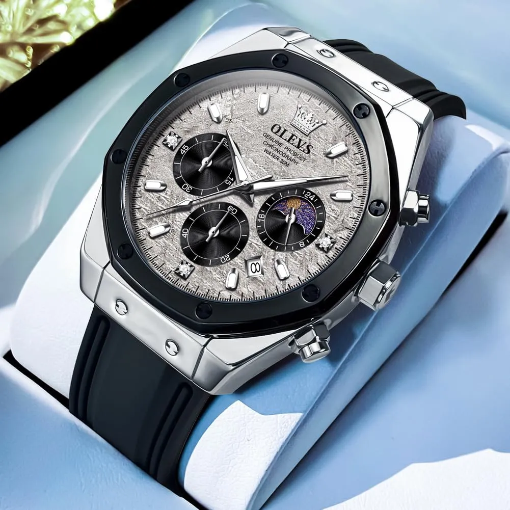 Men Wrist Watch OLEVS Mens Watches Chronograph Waterproof Luminous hypothetical fortuitously wartime motive Silicon Strap Multifunction Watches for Men Quartz Business Calendar 