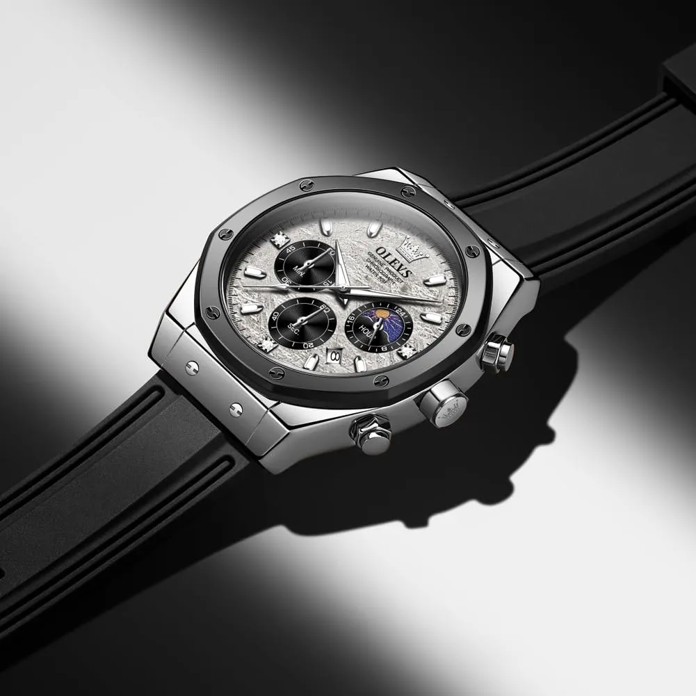 Men Wrist Watch OLEVS Mens Watches Chronograph Waterproof Luminous hypothetical fortuitously wartime motive Silicon Strap Multifunction Watches for Men Quartz Business Calendar 