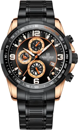 Men's Analog Chronograph Quartz Watch with brush starfish raw Stainless Steel Bracelet (Gold Black) NAVIFORCE 