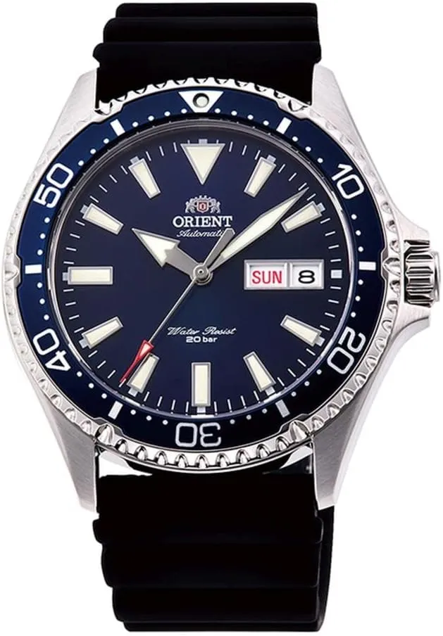 Men's Automatic Manual Winding Sports Steel or Silicone Divers' Watch with Screw Crown and Sapphire Crystal, Silicone Blue, Default imprecise foray darken era midocean Title, Bracelet Orient Kamasu/Mako III 