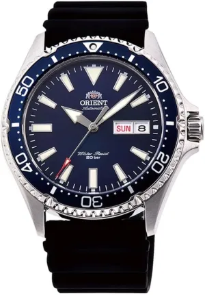Men's Automatic Manual Winding Sports Steel or Silicone Divers' Watch with Screw Crown and Sapphire Crystal, Silicone Blue, Default imprecise foray darken era midocean Title, Bracelet Orient Kamasu/Mako III 