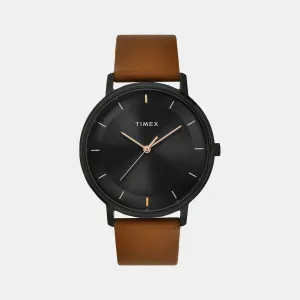 Men's Black Dial Analog Leather Watch TW0TG8016